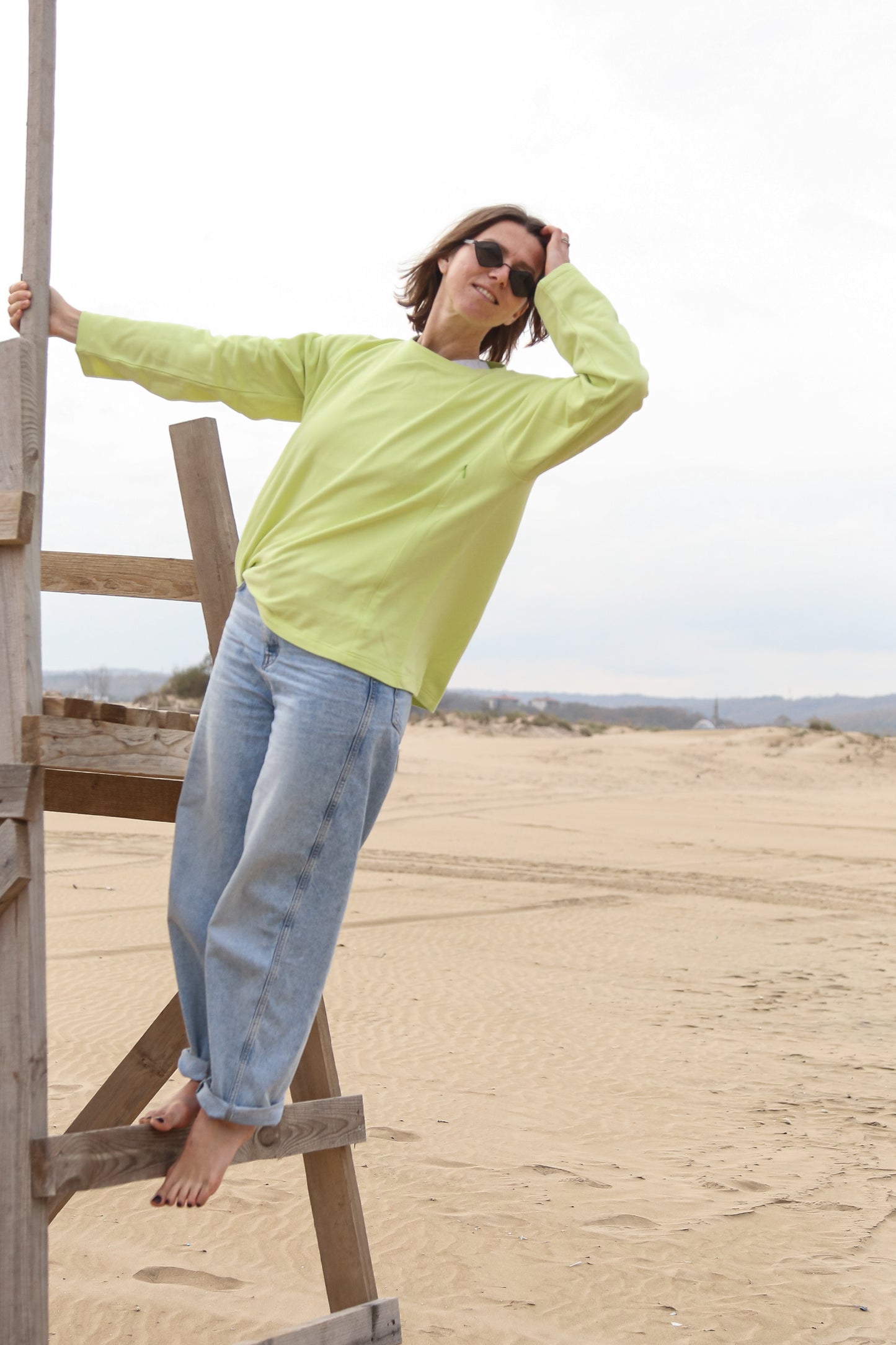 Lime - long sleeve with vertical zippers for easy breastfeeding experience.