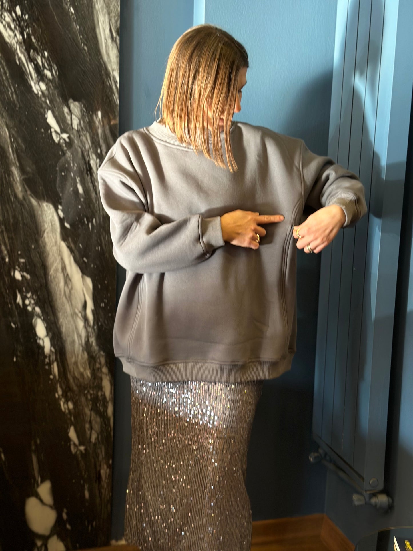 Grafit Emzirme Oversize Sweatshirt