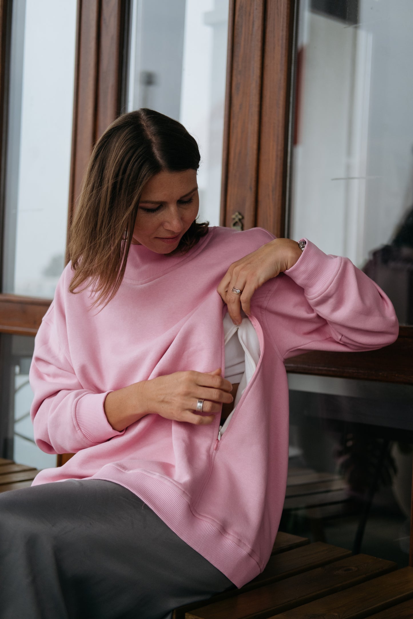 Pembe Emzirme Oversize Sweatshirt